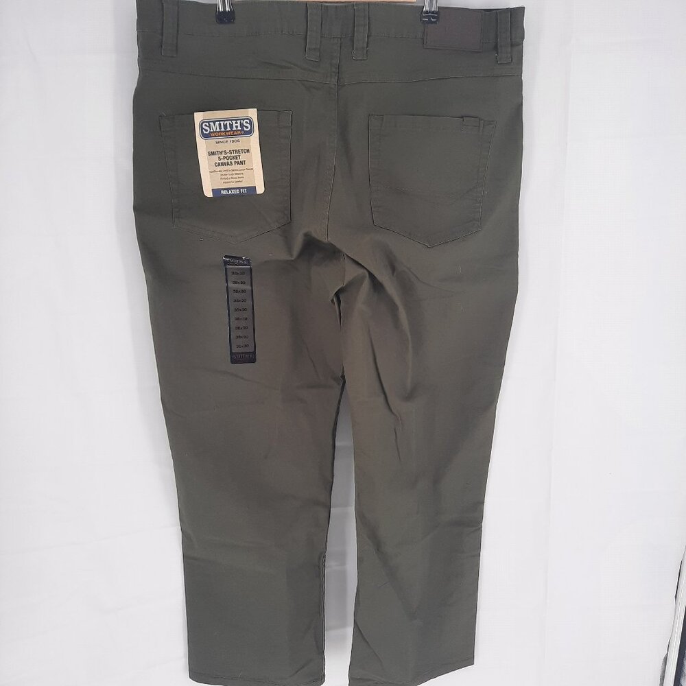 NEW Smith's Workwear Pants Men's Size 38X30 Stretch Canvas Army Green 5 pocket